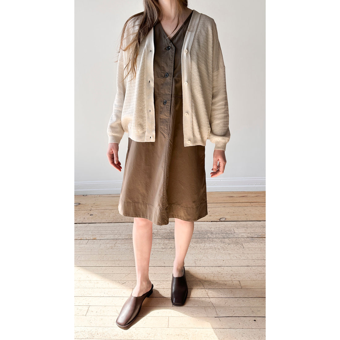 Evam Eva Cotton Paper Yarn Cardigan in Ivory