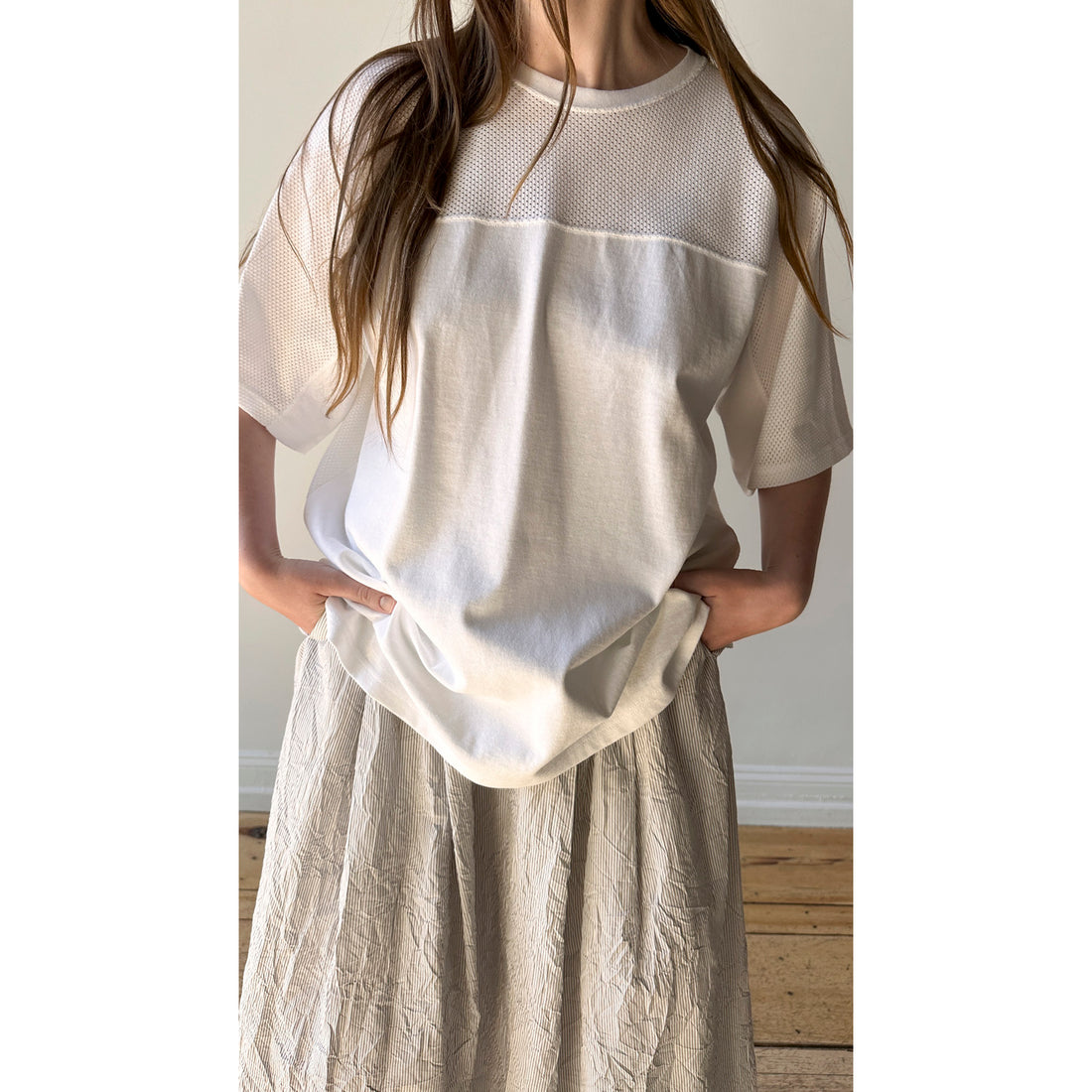 Chimala Unisex Cotton Fine Mesh Football Tee in Off White