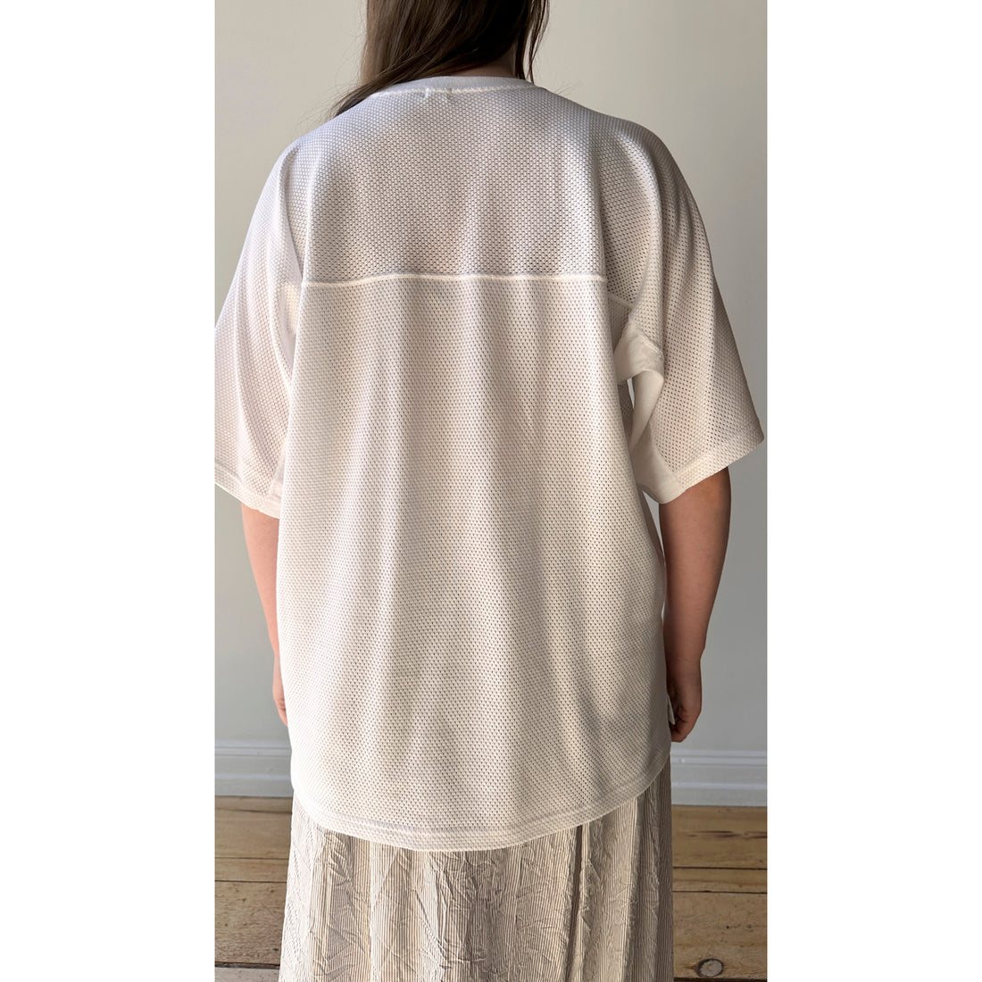 Chimala Unisex Cotton Fine Mesh Football Tee in Off White