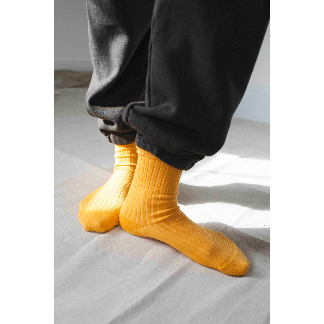 Baserange Rib Overankle Socks in Dacty Yellow