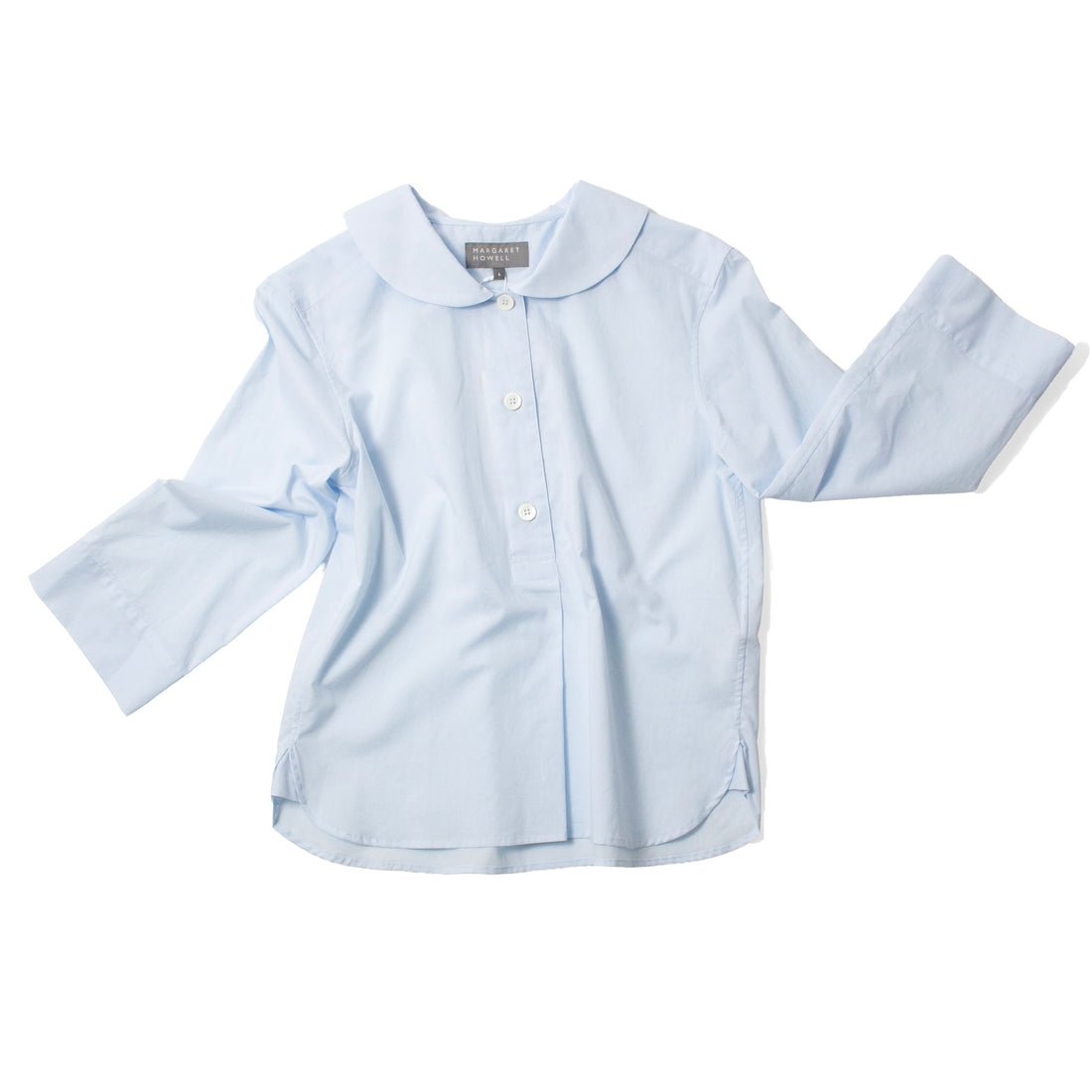 Margaret Howell Petal Collar Shirt in Pale Blue Washed Cotton