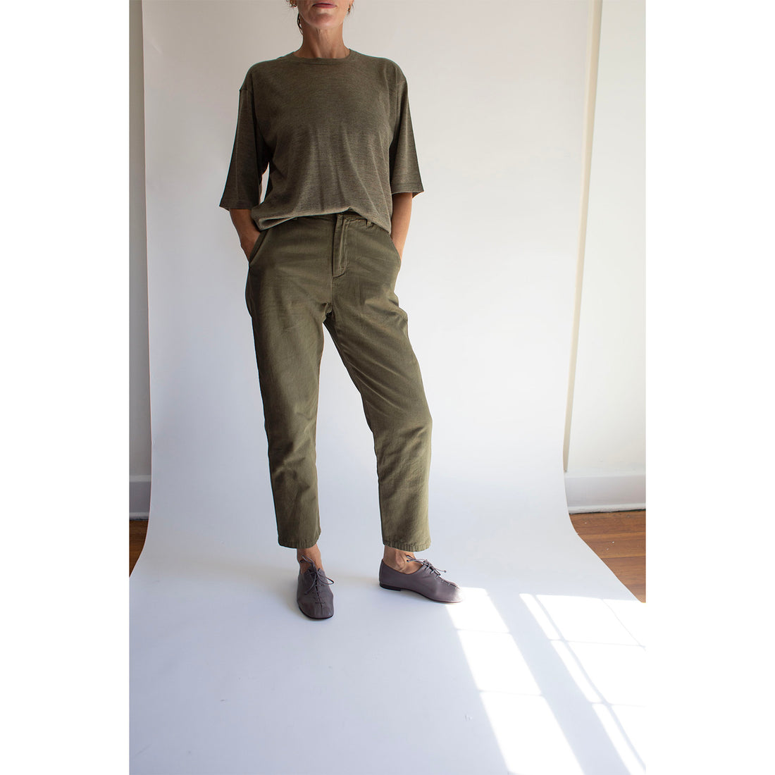 Pas de Calais Cotton Grosgrain Tapered Pants in Khaki