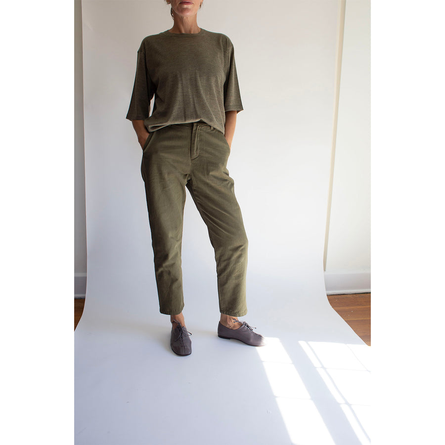 Pas de Calais Cotton Grosgrain Tapered Pants in Khaki